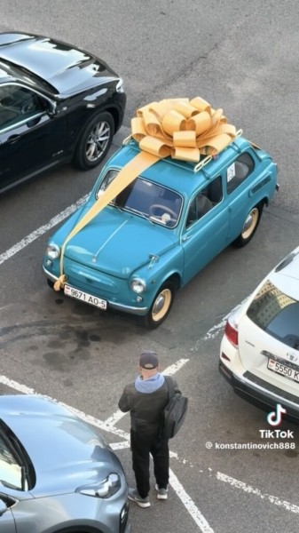 Запорожец с бантиком: неожиданный подарок покорил сердца пользователей TikTok Запорожец с бантиком: неожиданный подарок покорил сердца пользователей TikTok